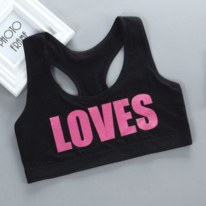 Meisje Racerback Katoen Sport Training Beha Met Liefde Brief Afdrukken Effen Kleur Brede Band Ondergoed Crop Top