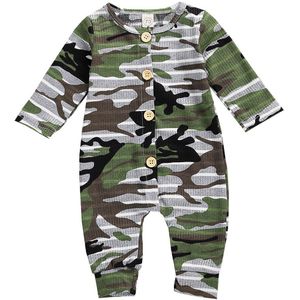 0-18M Pasgeboren Baby Jongens Meisjes Camouflage Lange Mouwen O-hals Knop Rompertjes