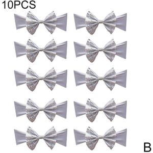10Pcshotel Bruiloft Stoel Cover Decoratieve Bloem Strik Stoel Terug Riem Stoel Cover Stoel Achterkant Dubbele Pailletten Stoel Sashe