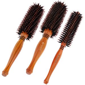 3Pcs Ronde Styling Föhn & Curling Roll Haarborstel Met Natuurlijke Houten Handvat Voor Vrouwen En Mannen