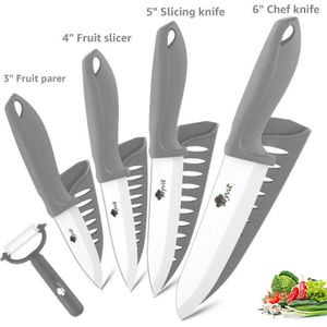 Keramische Mes Set 3 4 5 6 Inch + Dunschiller Keukenmes Set Fruit Groente Utility Snijden Zirkonium Wit Blade chef Messen
