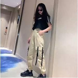 Harajuku Streetwear Cargo Broek Vrouwen Casual Joggers Zwart Taille Losse Vrouwelijke Broek Koreaanse Dames Broek Capri Herfst Broek