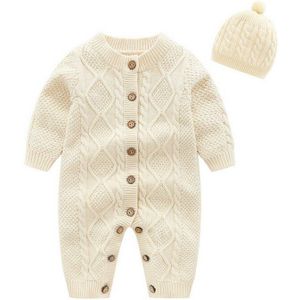 Baby Herfst Winter Kleding Kids Baby Jongens Meisjes Warm Gebreide Baby Romper Jumpsuit Solid Kleding Trui + Hoed 2 stuks Outfit