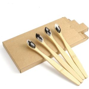 10 Stuks Tandenborstel Milieu Bamboe Houtskool Tandenborstels Medium Zachte Haren Houten Handvat Vegan Producten Borstel Met Case