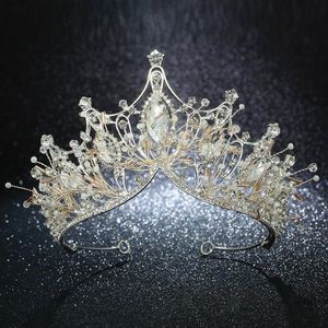 Kmvexo Vintage Koningin Prinses Big Crown Wedding Bridal Diadeem Haar Sieraden Ornamenten Voor Vrouwen Gold Crystal Tiara Pageant