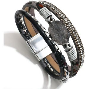 Allyes Multilayer Resin Charm Luipaard Lederen Armbanden Voor Vrouwen Rhinestone Chain Wrap Armband Vrouwelijke Winter Sieraden