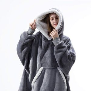 Oversized Hoodie Deken Met Mouwen Sweatshirt Plaid Winter Fleece Hoody Vrouwen Pocket Vrouwelijke Sherpa Giant Hooded Oversize Kap