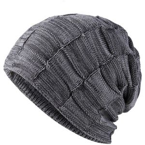 Herfst/Winter Veelzijdige Twee-Kleur Vierkante Trui Voor Mannen Gebreide Muts Plus Fluwelen Oor Bescherming Te Houden warm