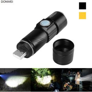 DONWEI Mini USB Lader Q5 LED Zaklamp Zaklamp 3 Modes Verstelbare Zoomable Reizen Camping Fietsen Zaklamp met Riem