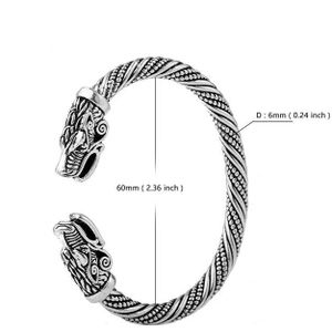 Polsband Manchet Armbanden Voor Mannen Vrouwen Vintage Viking Dragon Head Metal Gegraveerde Armbanden Armband Antiek Zilver Kleur Bijoux