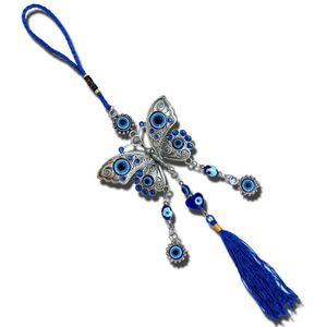 1Pc Turkse Blue Eye Indoor Hanger Kristal Diamant Bezaaid Vlinder Clan Stijl Legering Hars Kwastje Muur Tuin Accessoires