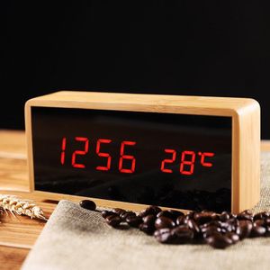 Elektronische Led Klok Bamboe Hout Ambacht Tafel Klok Met Temperatuur/Datum/Tijd Bureau Spiegel Wekker Thuis desktop Decor
