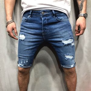 Mannen Stretch Korte Jeans Casual Slim Fit Elastische Denim Shorts Mannelijke Gat Out Korte Jeans