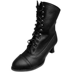 lederen laarzen vrouwen lace up herfst winter enkellaars voor vrouwen platform hoge hakken laarzen # g4