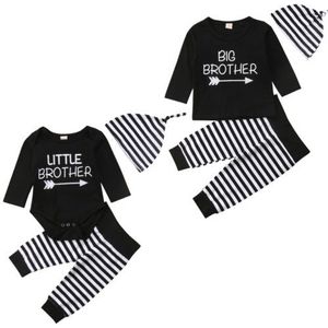 Familie Bijpassende Set Kleine/Grote Broer Romper T-shirt + Gestreepte Broek Kid Baby Boy Kleding