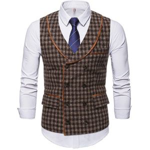 Herfst En Winter Vest Met Plaid Double Breasted Mannen Leisure Suit Vest