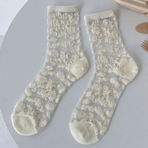 Lolita Sokken Vrouwen Sexy Glas Zijde Bloemenprint Vrouwen Transparante Sokken Vintage Voor Jk Meisje Kleding Accessoires