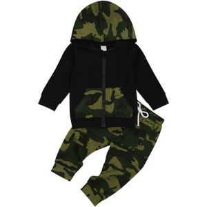Peuter Baby Boy Outfits Brief Print Lange Mouwen Voorzak Hoodie + Camouflage Broek Herfst Winter Kleding