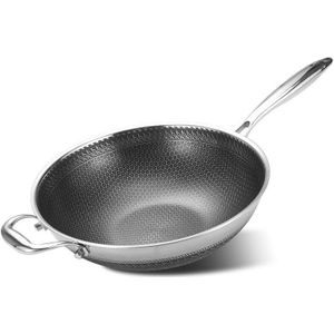 Wok Pan 304 Rvs No-Lampblack Non-stick Met Cover Koken Wok Pan Voor Inductie Kookplaat Gas kachels Kookgerei Platte Potten