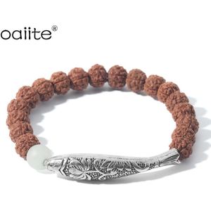 Rudraksha Kralen Armband Traditionele Chinese Lotus & Vis Bedelarmband Voor Vrouwen Etnische Elegante Yoga Om Sieraden