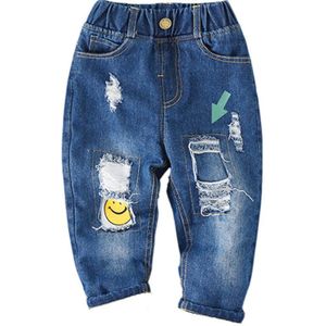 autumn Pants children Trousers Broken Hole Cartoon Girls Jeans Children Boys Jeans Kids Casual Straight Pants