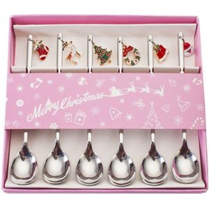 6Pcs Rvs Kerst Koffie Lepel Ijs Soep Suiker Dessert Theelepels Mengen Roerder Koken Servies Geschikt