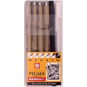 6 Pcs Sakura Pigma Micron Pen,Archival Pigment Inkt Tekening Pennen Manga Set (005, 01, 05, 08, Fb Borstel Pen, Gelly Roll Pen Wit)