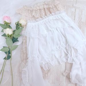 Kawaii Japanse Lolita Jurk Zachte Zus Kant Lolita Tops Een Karakter Kraag Ji Mouwen Trompet Mouwen Chiffon Shirt Vrouwen