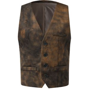 1 Mannen Pak Vest V-hals Knappe Mannen Mode Single-Breasted Pak Vest Slanke Katoenen Vest Formele vest Voor Bruin