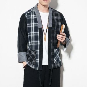 Zomer Chinese Stijl Stiksels Contrast Kleur Plaid Vest Hanfu Overhemd Mannen Lichtgewicht Ademend Losse Chinese Mannen Kleding