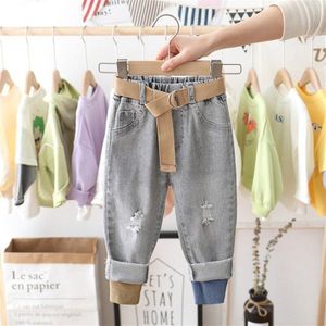 Lente Jongens Meisjes Patchwork 2 Kleuren Losse Ripped Jeans 1-6 Jaar Kids Casual Alle-Match Denim tousers Met Riem