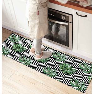 Anders Zwarte Geometrische Tegels Groene Bladeren 3d Print Non Slip Microfiber keuken teller Moderne Decoratieve Wasbare Gebied Tapijt Mat