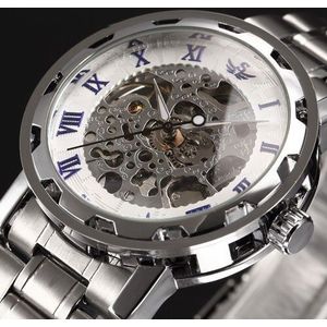 SEWOR winner Skeleton Mechanische Horloge Golden Transparante Steampunk Klok Mannen Roestvrij Volledige Stalen Horloge Relogio