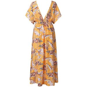 Everkaki Vrouwen Lange Jurk Vrouwen Boho Print Zomer Vestidos Strand Vintage Dames Gypsy Maxi Jurken Vrouwelijke Losse Lente