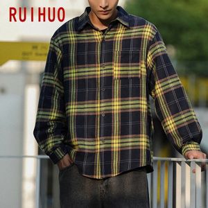 Ruihuo Casual Plaid Shirts Voor Mannen Kleding Streetwear Mannen Shirt Zwart Button Up Met Lange Mouwen Plaid Shirt Mannen m-2XL