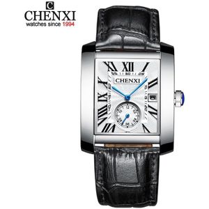 Chenxi Mode Vierkante Wijzerplaat Mannen Horloges Analoge Quartz Horloges Heren Lederen Waterdicht Datum Chronograaf Montre Homme