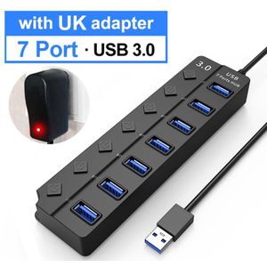 Usb 3.0 Hub 4 7 Port Fast Speed 5Gbps Met Eu Vs Au Uk Power Adapter Schakelaar Led Indicator voor Pc Computer Laptop Accessoires