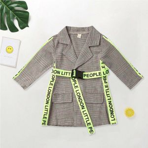 Peuter Kid Baby Meisje Jas Winter Herfst Kleding Belted Plaid Jasje Formele Outfit 0-5Y