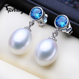 FENASY Parel Sieraden Natuurlijke Parel oorbellen voor vrouwen 925 Sterling Zilveren Koreaanse Blauwe Kristallen Oorbellen Sieraden