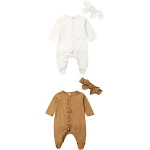 Pudcoco Mode 0-12M Pasgeboren Baby Baby Boy Meisje Katoenen Romper Lange Mouw Solid Jumpsuit Kleding Hoofdband 2 STUKS Outfit