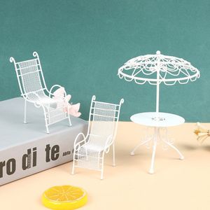 3 Stks/set 1/12 Schaal Witte Ronde Tafel Stoelen Meubels Set Voor Poppenhuis Balkon Tuin Simulatie Speelgoed Voor Baby Kids