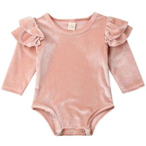 Herfst Pasgeboren Baby Meisje Jongens Fluwelen Bodysuits Fly Mouwen Roze Warm Jumpsuit One-Stukken Kleding