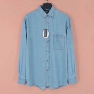 Jeans Shirt Mannen 100 Katoen Lange Mouw Vintage Denim Grote Maat Us Size Blauw Een Pocket Fit Gewicht 70-110Kg