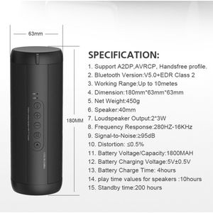 T2 Draadloze Draagbare Bluetooth Speaker Luidsprekers Voor Telefoon Computer Stereo Muziek Surround Waterdichte Outdoor Speakers