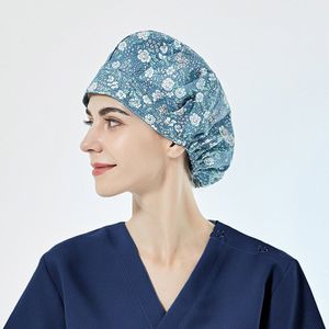 Pet Grooming Agentschap Werk Scrubs Caps Bloemen Printing Schoonheidsspecialiste Scrubs Hoeden Voor Lang Haar Gezondheid Dienst Werk Caps Operator Cap