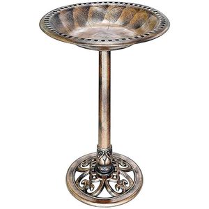 2 In1 Voetstuk Fontein Vogel Bad Outdoor Tuin Decor Vintage Yard Art Goud Plastic Vogel Feeder Bad Drinken Wastafel