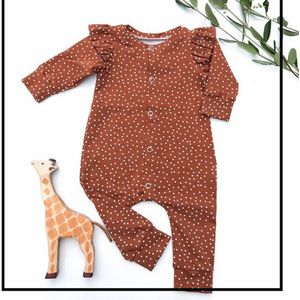 0-18M Pasgeboren Baby Meisje Stippen Romper Lange Mouw Ruches Single Breasted Jumpsuit Playsuit Outfit Kleding