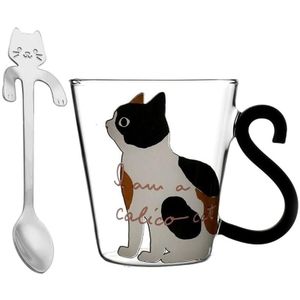 Leuke Creatieve Kat Melk Koffie Mok Water Glas Mok Kopje Thee Cup Cartoon Kitty Thuiskantoor Cup Voor Vruchtensap met Lepel