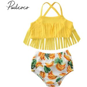 Zomer Badpak 1-5T Kids Baby Meisje Badmode Bikini Pak Kwastje Tops Hoge Taille Banana Print Shorts badpak