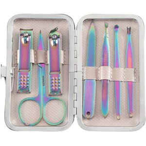Kleur Titanium Nagelknipper Set 7 Stuks Nagelknipper Schaar Schoonheid Nail Manicure Pedicure Rvs Schoon Gereedschap